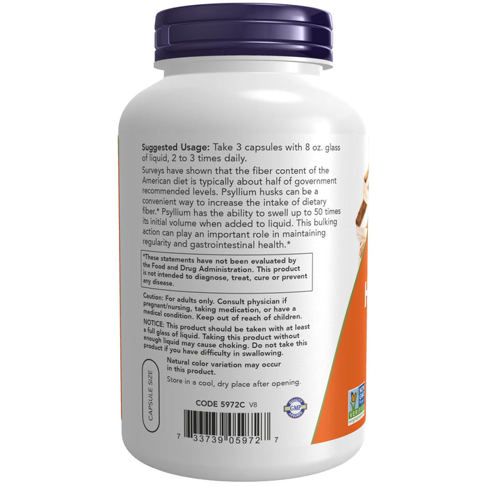 NOW Supplements, Psyllium Husk Caps 500 mg 500 Veg Capsules