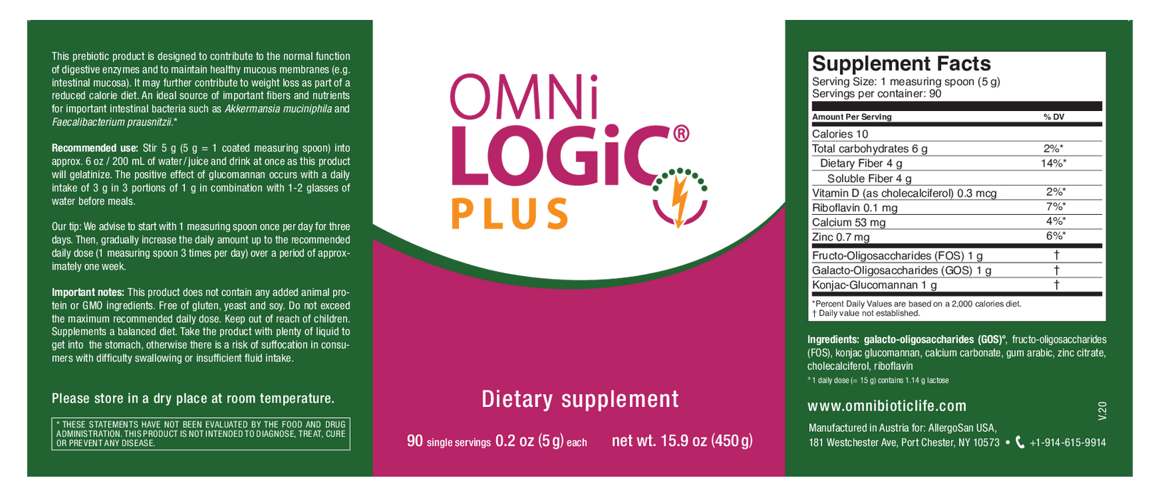 OMNI BIOTIC Omni Logic PLUS powder (90 Servings) 450g 15.9 oz