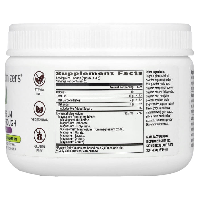 BiOptimizers Magnesium Breakthrough Drink Fruit Punch 20 Servings