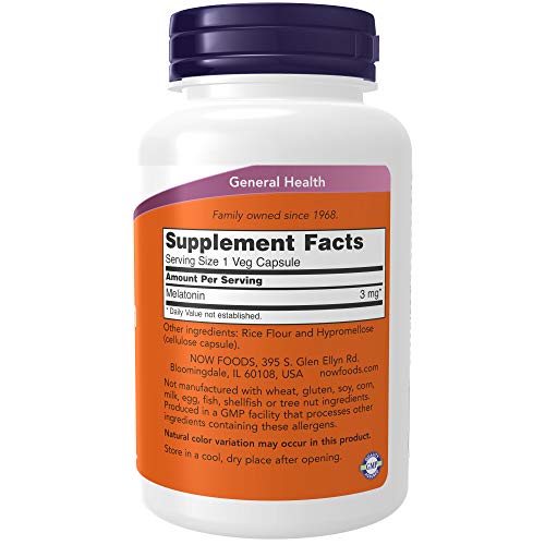 NOW Supplements Melatonin 3 mg 180 Veg Capsules