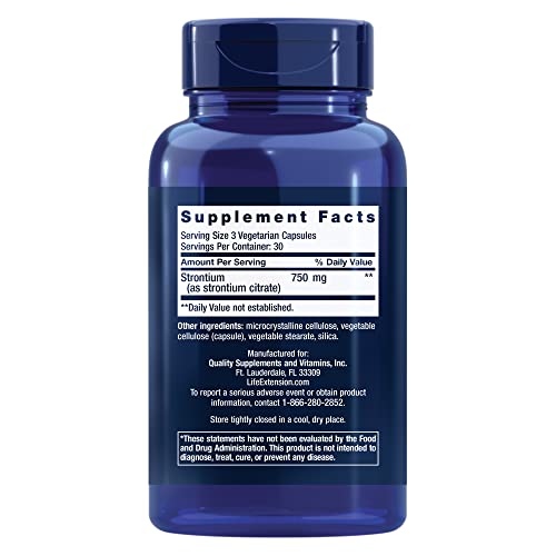 Life Extension Strontium Caps 750 mg - Bone Health Supplement - Supports Bone Tissue Density & Promotes Healthy Bone Aging – Non-GMO, Gluten-Free – 90 Vegetarian Capsules