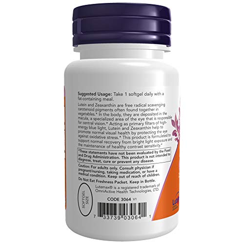 NOW Supplements Lutein & Zeaxanthin with 25 mg Lutein and 5 mg Zeaxanthin, 60 Softgels