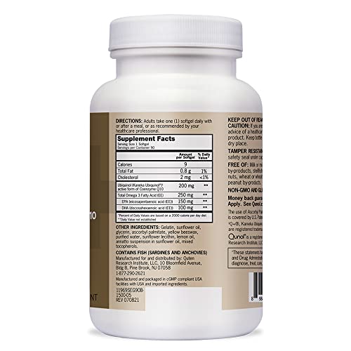 Qunol Plus Ubiquinol CoQ10 200mg with 250mg Omega-3 90 Softgels