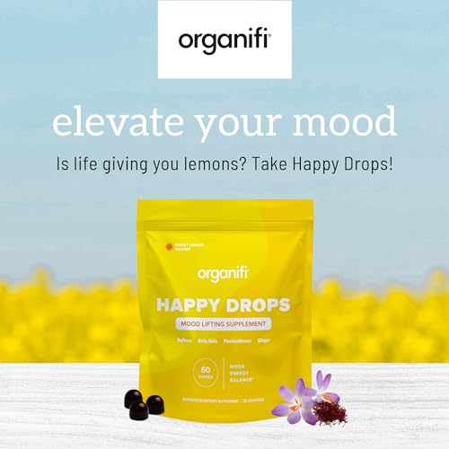 Organifi Happy Drops Mood Support Supplement Sweet Lemon Flavor 60 Gummies