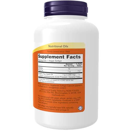 NOW Supplements Flax Oil 1000 mg Vegan Formula 120 Veg Softgels