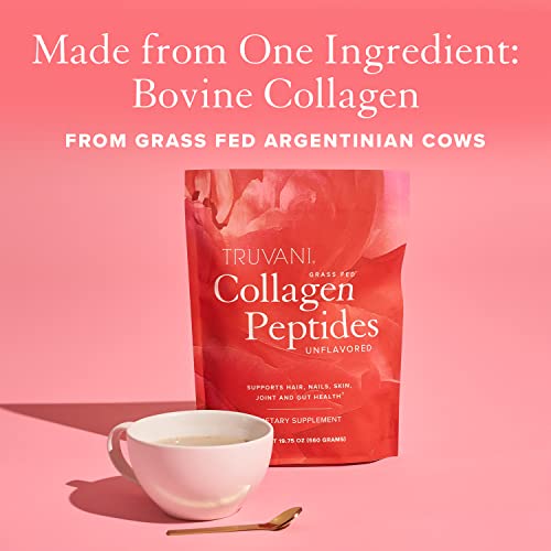 Truvani Hydrolyzed Collagen Peptides Unflavored 14 Servings 9.88oz 280g 20g Grass-Fed Collagen Per Serving