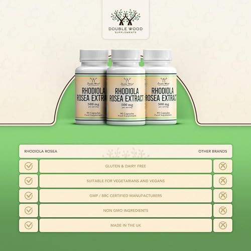 Double Wood 2er Pack Rhodiola Rosea - 2 x 90 Kapseln - 500mg Rhodiola - Rosea pro Portion