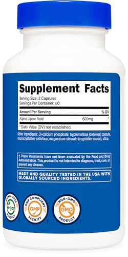 Nutricost Alpha Lipoic Acid 600mg Per Serving 120 Capsules, 60 Servings