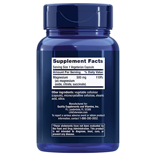 Life Extension Magnesium Caps 500 mg 100 Vegetarian Capsules