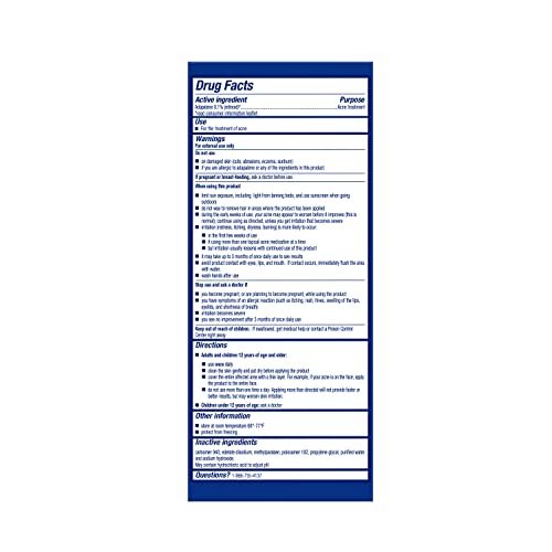 Differin Acne Treatment Gel 30 Day Supply 15g Tube