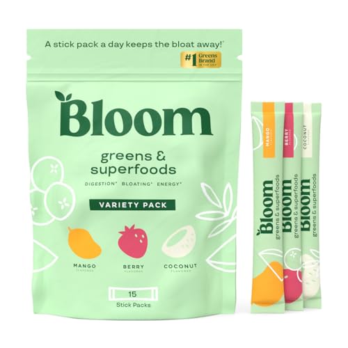 Bloom Nutrition Greens & Superfoods Powder Packets 15 Sticks 3 Flavors