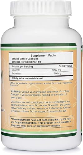Double Wood Quercetin with Bromelain - 120 Capsules (1,200mg Servings) Gluten Free