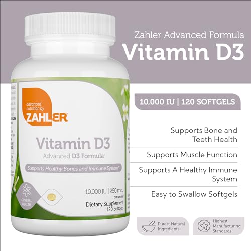 Zahler Advanced Vitamin D3 10,000 IU 120 Softgels Kosher Easy Swallow