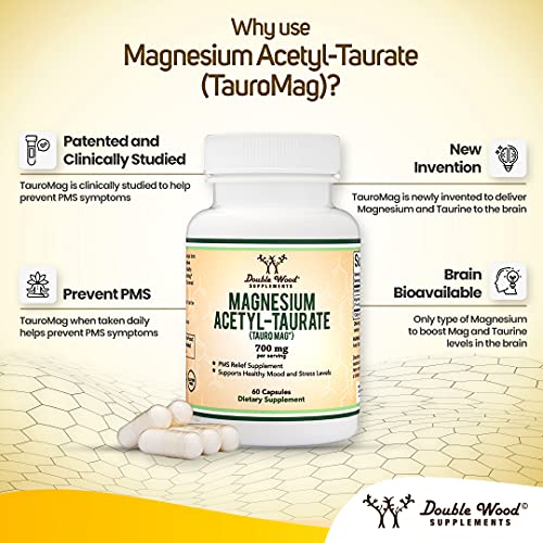 Double Wood Supplements Magnesium Acetyl-Taurate (TauroMag) 60 Capsules PMS Relief
