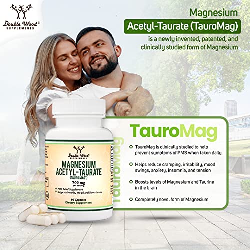Double Wood Supplements Magnesium Acetyl-Taurate (TauroMag) 60 Capsules PMS Relief