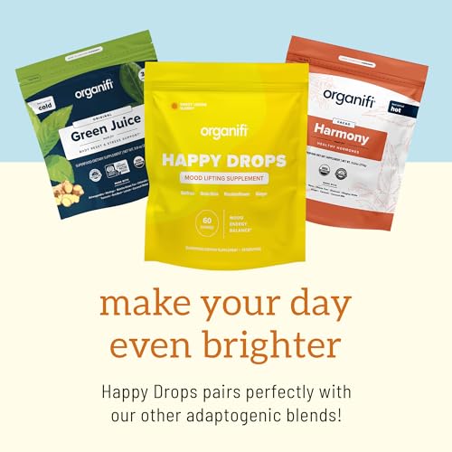 Organifi Happy Drops Mood Support Supplement Sweet Lemon Flavor 60 Gummies