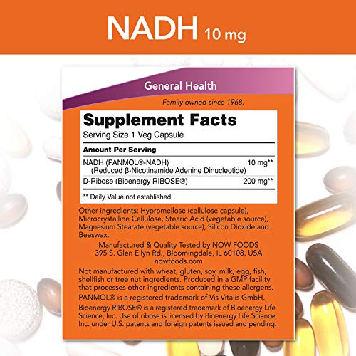 NOW Supplements, NADH (Reduced Nicotinamide Adenine Dinucleotide) 10 mg  60 Veg Capsules