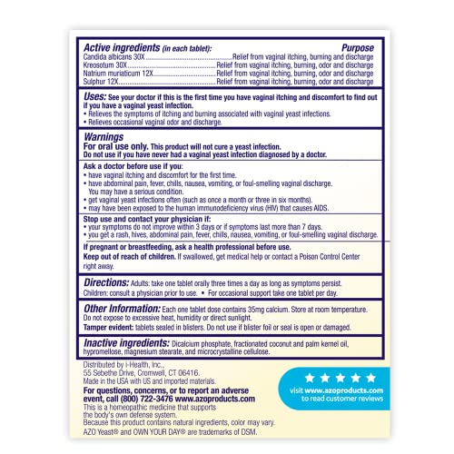 AZO Yeast Plus Dual Relief Tablets 60 Count