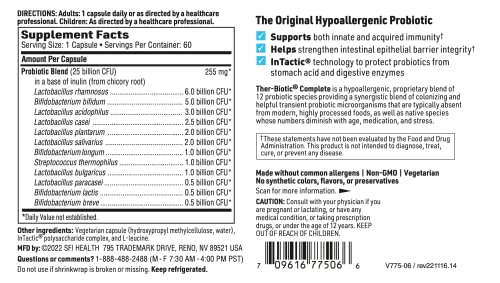 Klaire Labs Ther-Biotic Complete 25 Billion CFU Probiotic Supplement 60 Caps