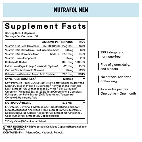 Nutrafol Men's Hair Growth Supplement 1 Month Supply and Hair Serum 1.7 Fl Oz Bottle