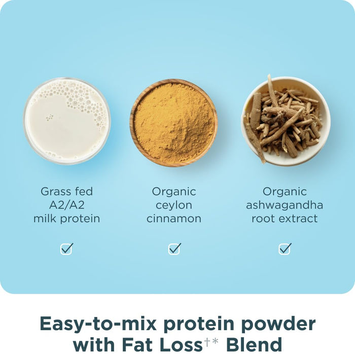 Ancient Nutrition Grass Fed Whey Protein + Fat Loss Blend, Vanilla Cinnamon, 23g Protein