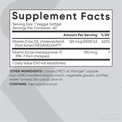 Sports Research Vitamin D3 + K2  60 veggie softgels