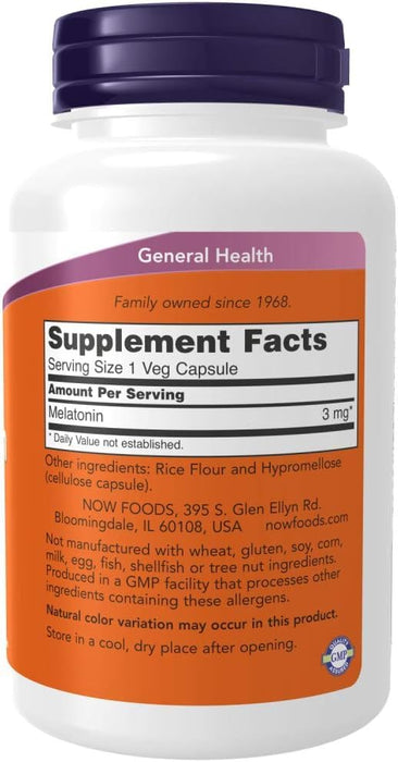 Melatonin 3 mg 180 Veg Capsules 2-Pack Now