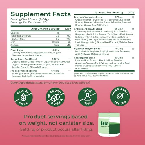 Bloom Nutrition Superfood Greens Powder Berry 30 Servings