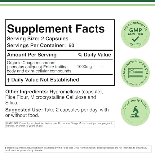 Double Wood Chaga Mushrooms Capsules 120 Count