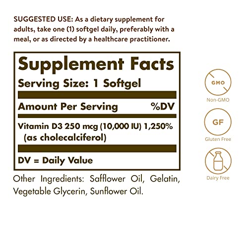 Solgar Vitamin D3 Cholecalciferol 250 MCG 10,000 IU 120 Softgels