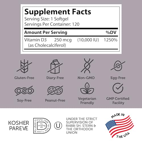 Zahler Advanced Vitamin D3 10,000 IU 120 Softgels Kosher Easy Swallow
