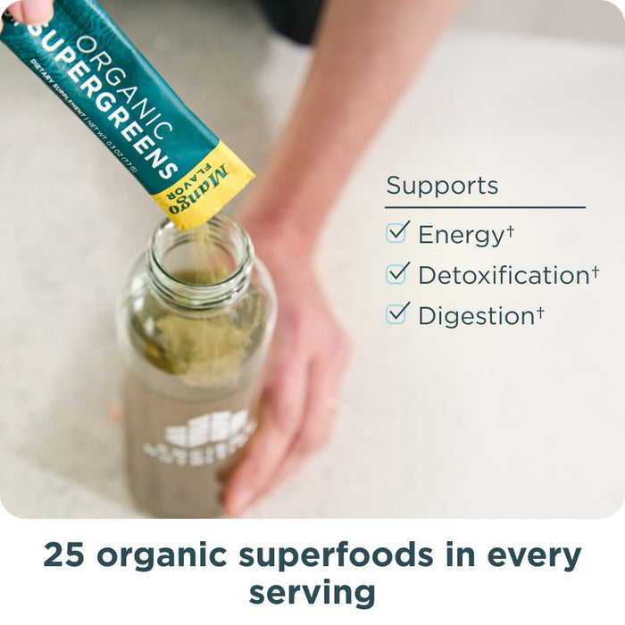 Ancient Nutrition SuperGreens Powder with Probiotics Mango Flavor 16 Stick Packs