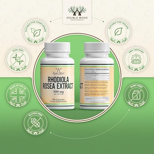 Double Wood 2er Pack Rhodiola Rosea - 2 x 90 Kapseln - 500mg Rhodiola - Rosea pro Portion