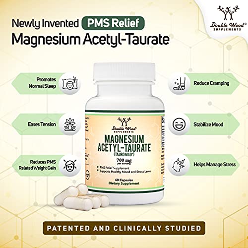 Double Wood Supplements Magnesium Acetyl-Taurate (TauroMag) 60 Capsules PMS Relief