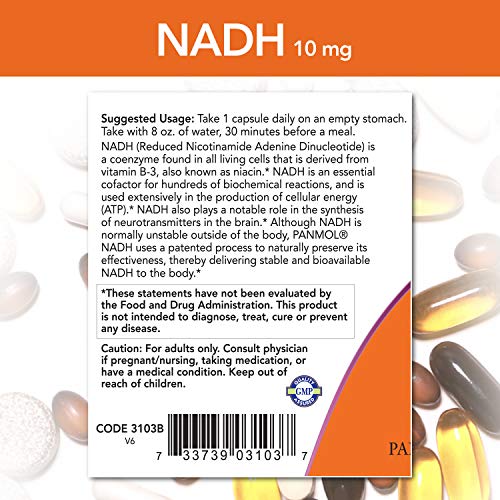 NOW Supplements, NADH (Reduced Nicotinamide Adenine Dinucleotide) 10 mg  60 Veg Capsules