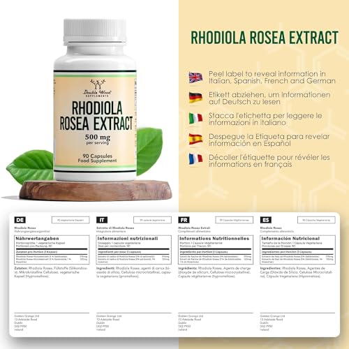 Double Wood 2er Pack Rhodiola Rosea - 2 x 90 Kapseln - 500mg Rhodiola - Rosea pro Portion