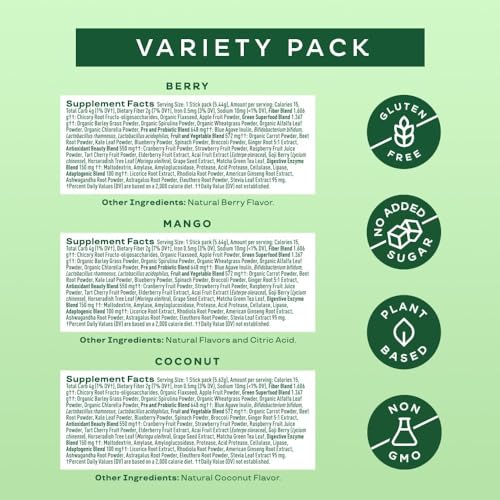 Bloom Nutrition Superfood Greens Packets 15 Sticks 3 Flavors