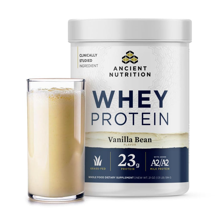 Ancient Nutrition Grass Fed Whey Protein, Vanilla Bean, 23g Protein, 20 Servings