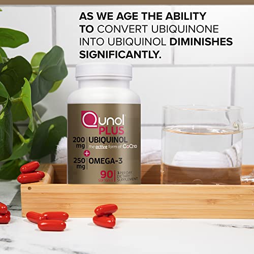 Qunol Plus Ubiquinol CoQ10 200mg with 250mg Omega-3 90 Softgels