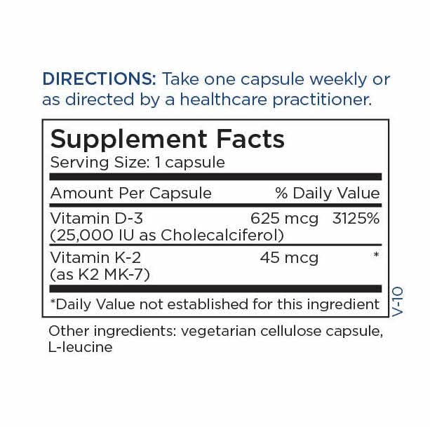 Metabolic Maintenance Vitamin D-3, 25,000 IU with Vitamin K2 60 Capsules