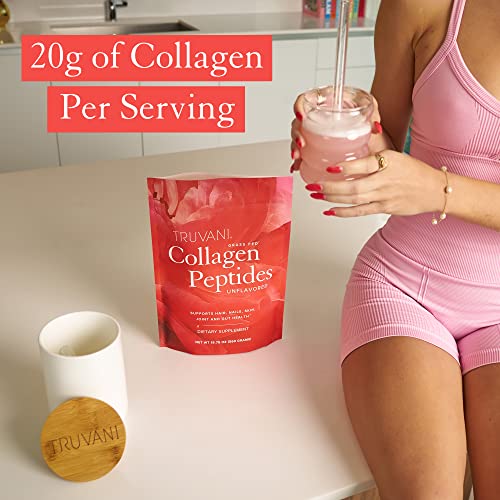 Truvani Hydrolyzed Collagen Peptides Unflavored 14 Servings 9.88oz 280g 20g Grass-Fed Collagen Per Serving