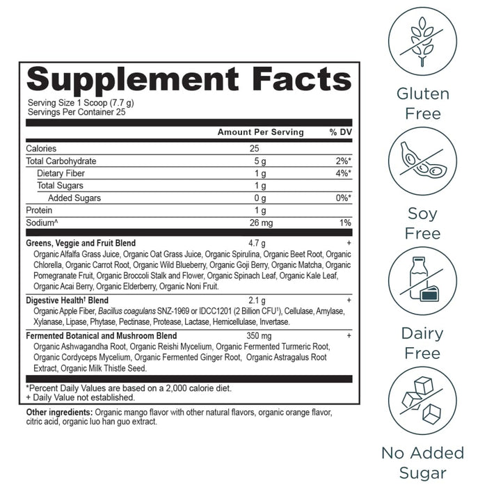 Ancient Nutrition SuperGreens Powder Mango 6.8oz 25 Servings