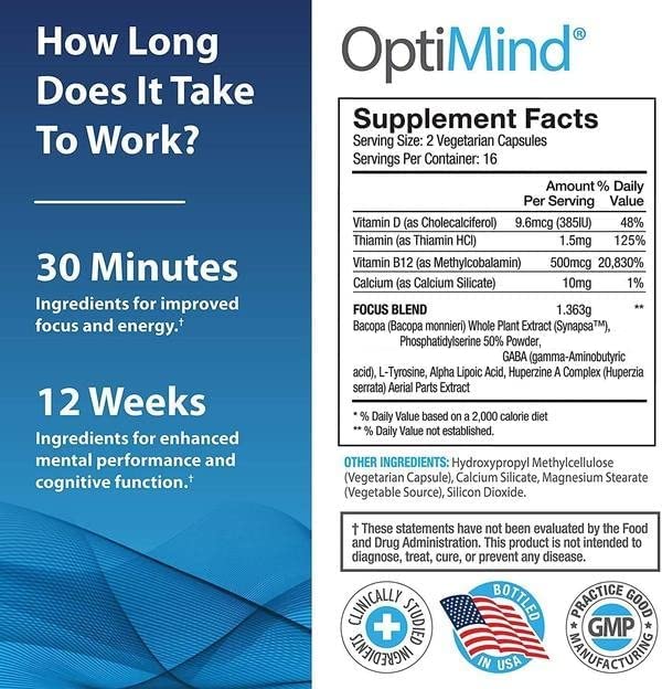 Optimind Nootropics Brain Booster Supplement 32 Ct
