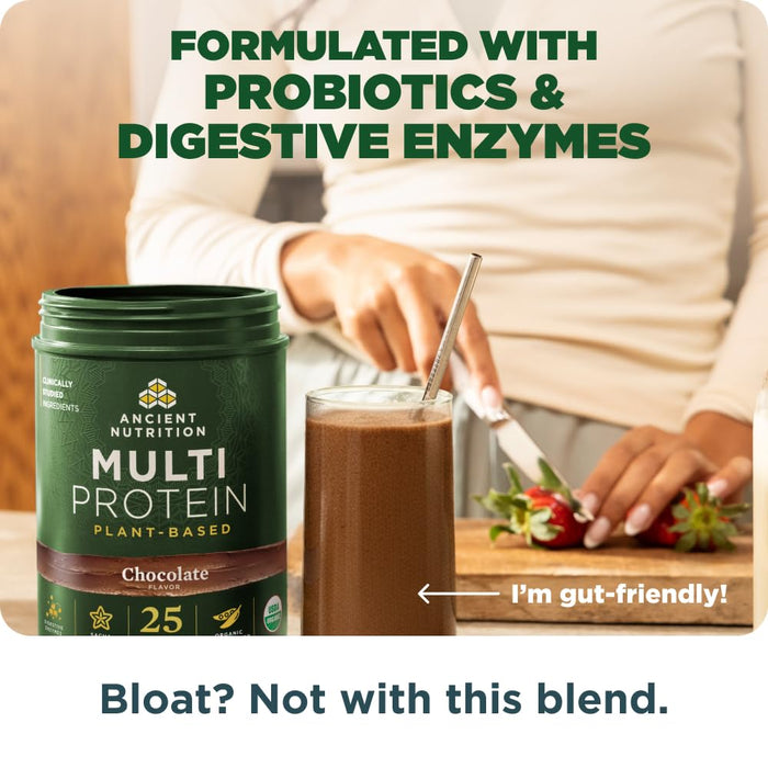 Ancient Nutrition Organic Multi Protein Plant Based Powder -  Chocolate -15 Servings