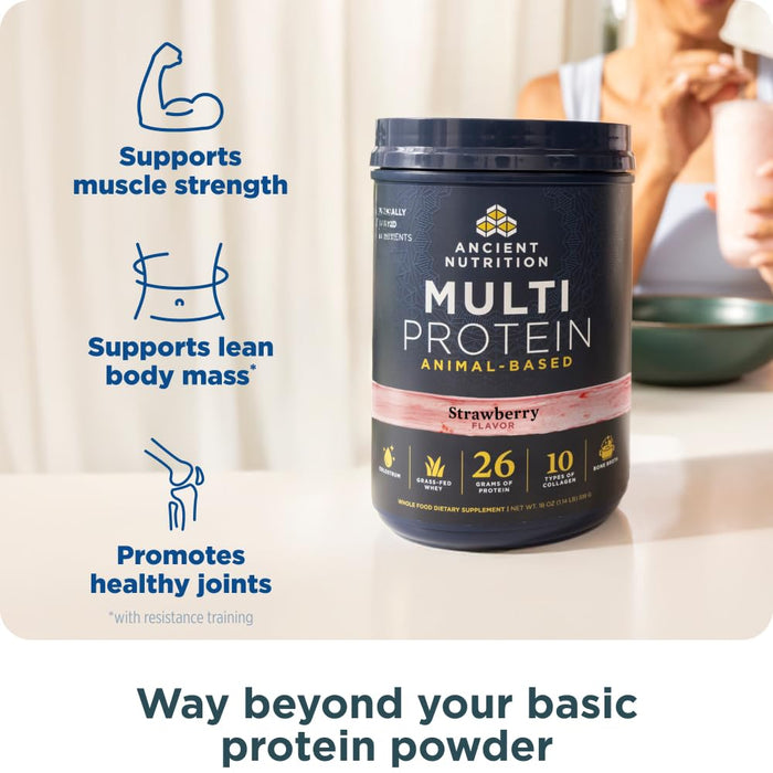 Ancient Nutrition Multi Protein Animal Based Powder - Strawberry, 15 Servings