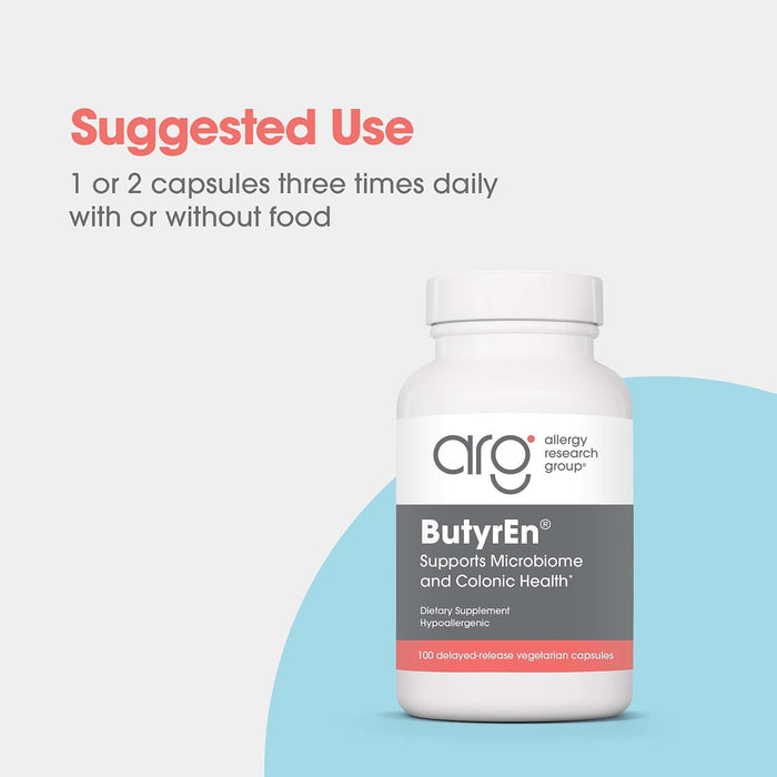 Allergy Research Group - ButyrEn - Butyric Acid - Colon Lining Nutrition - 100 Delayed Release Capsules