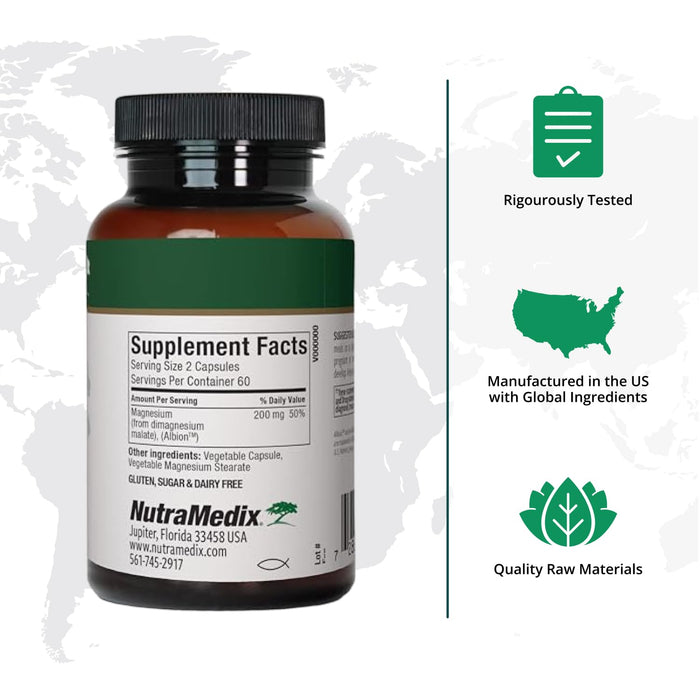 NutraMedix Magnesium Malate Energy Supplements - Bioavailable Magnesium for Sleep, Immune Support & Joint Health - Vegan, Non-GMO & Gluten-Free Magnesium Supplements (120 Vegetarian Capsules)