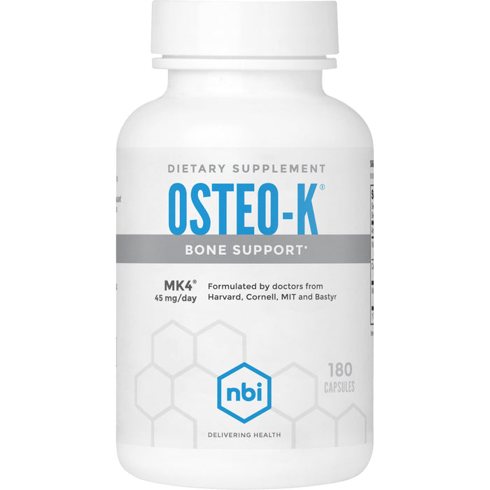 NBI Osteo-K Bone Support | Vitamin D & K Complex with Calcium Citrate Supplement | 45mg Vitamin K2 (MK4) for Strong Bone Health & Function | 180ct Veggie Capsules