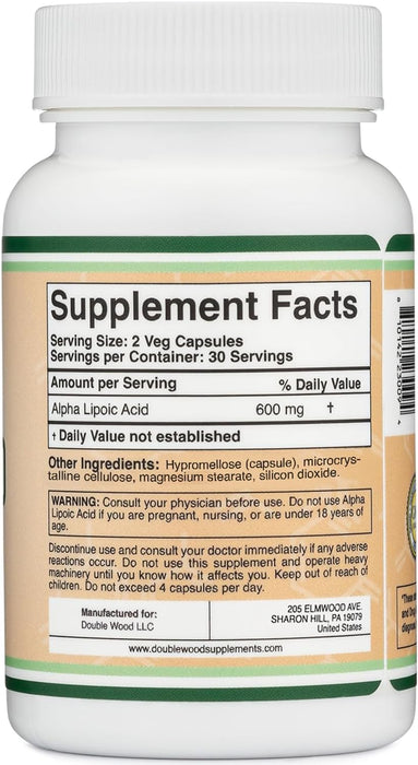 Double Wood Alpha Lipoic Acid 600mg per Serving - 60 Capsules