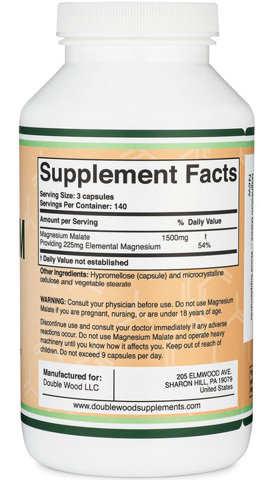 Double Wood Supplements Magnesium Malate Capsules 420 Count 1500mg Srg